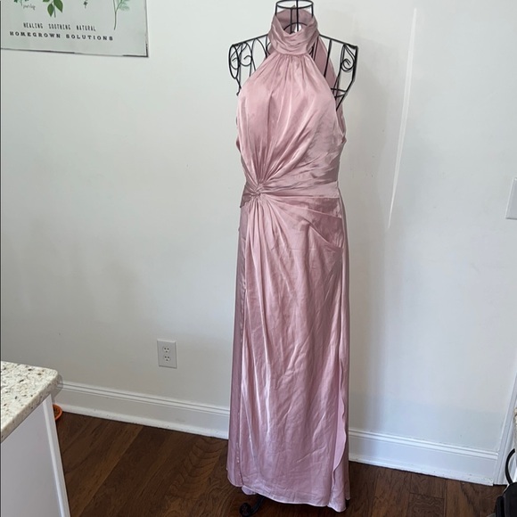 NWT Ieena for Mac Duggal Pink Open Back High Neck Side Ruched Gown Size 8 - Picture 4 of 15